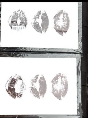 Source Unknown Neutral Lip Print Canvas Art – Gray Taupe Kiss Trio